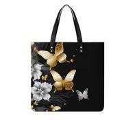 LPSADGF Open Book and Light Tote Bags for Women Leather Handbag Makeup Bag with Magnetic Buckle Design Casual Bag, Papillons blancs dorés et noirs, 39x39cm