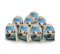 LPSADGF PigSwim Lot de 8 sacs cadeaux réutilisables en coton et lin avec cordon de serrage pour Noël, mariages, fêtes, dragées 12,4 x 17 cm