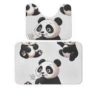 LPSADGF Playful Panda - Lot de 2 tapis de salle de bain doux en forme de U - Tapis de toilette doux à séchage rapide pour salle de bain, baignoire, lavable et super absorbant - 50 x 80 cm