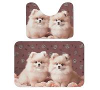 LPSADGF Pomeranians Puppies and Point Lot de 2 tapis de bain doux en forme de U à séchage rapide pour salle de bain, baignoire, lavable et super absorbant 40 x 60 cm