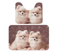 LPSADGF Pomeranians Puppies and Point - Lot de 2 tapis de bain doux en forme de U - Tapis de toilette en forme de U - Tapis de bain à séchage rapide pour salle de bain, baignoire, lavable et super