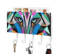 LPSADGF Porte-clés mural avec 5 crochets et organiseur de courrier - Coyote, Wolf Beast - Porte-clés autocollant en cuir synthétique pour entrée, couloir, salle de bain