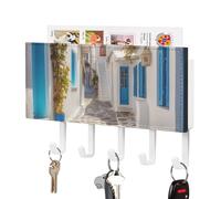 LPSADGF Porte-clés mural avec 5 crochets et organiseur de courrier - Porte-clés autocollant en cuir synthétique pour entrée, couloir, salle de bain