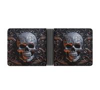 LPSADGF Portefeuille en cuir avec boutons colorés pour homme avec 6 emplacements pour cartes, 2 poches cachées, Cool Skull Graphics, One size, Moderne