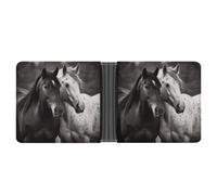 LPSADGF Portefeuille en cuir pour homme avec pince à billets et 6 emplacements pour cartes, 2 poches cachées, Chevaux noirs et blancs, Taille unique, Moderne