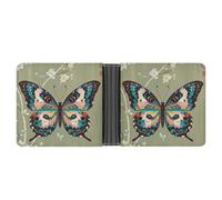 LPSADGF Portefeuille en cuir pour homme avec pince à billets et 6 emplacements pour cartes, 2 poches cachées, Papillon ancien, Taille unique, Moderne