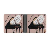 LPSADGF Portefeuille fin en cuir avec pince à billets pour homme avec 6 emplacements pour cartes, 2 poches cachées, Notes de musique pour piano et violon, Taille unique, Moderne