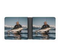 LPSADGF Portefeuille fin en cuir avec pince à billets pour homme avec 6 emplacements pour cartes, 2 poches cachées, Bass Fishing Wave, Taille unique, Moderne