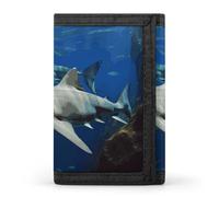 LPSADGF Portefeuille pour homme - Portefeuille fin à trois volets, noir et blanc avec pince à billets en feuille d'or marbre, porte-monnaie avec 8 porte-cartes de crédit, Deux requins blancs, One size