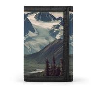 LPSADGF Portefeuille pour homme - Portefeuille fin à trois volets, pince à billets Corgi dessinée à la main, porte-monnaie avec 8 porte-cartes de crédit, Montagnes de l'Alaska, Taille unique, Moderne