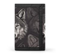 LPSADGF Portefeuille pour homme - Portefeuille fin à trois volets, piste de course à pied, pince à billets coucher de soleil, porte-monnaie avec 8 porte-cartes de crédit, Motif tête de loup, Taille