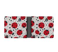 LPSADGF Punk Rock Écouteurs Crâne Portefeuille Homme Cuir Pince à billets Étui fin avec 6 emplacements pour cartes, 2 poches cachées, Coccinelle rouge à pois noirs, Taille unique, Moderne