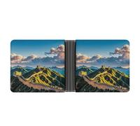 LPSADGF Punk Rock Écouteurs Crâne Portefeuille Homme Cuir Pince à billets Étui fin avec 6 emplacements pour cartes, 2 poches cachées, La Grande Muraille de Chine, Taille unique, Moderne