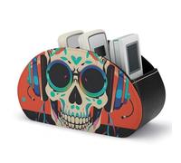 LPSADGF Punk Rock Support de télécommande pour écouteurs Motif tête de mort Boîte de rangement pour télécommande TV Organiseur de bureau en cuir PU Porte-crayon Organiseur de papeterie pour salon