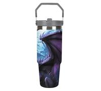 LPSADGF Purple Dragon Purple Moon Gobelet de 887 ml avec paille, tasse de voyage isotherme en acier inoxydable avec poignée, tasse à café sous vide à double paroi, couvercle anti-fuite, garde les