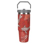 LPSADGF Red Sea Animal - Gobelet de 887 ml avec paille, tasse de voyage isotherme en acier inoxydable avec poignée, tasse à café sous vide à double paroi, couvercle anti-fuite, garde les boissons