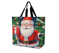LPSADGF Sac fourre-tout à fleurs jaunes et grises pour femme - Sac d'épicerie pliable et réutilisable, sac à main à bandoulière, Merry Christmas Santa Claus, 40x40x16cm