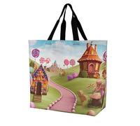 LPSADGF Sac fourre-tout à fleurs jaunes et grises pour femme - Sac d'épicerie pliable et réutilisable, sac à main à bandoulière, Candy Land, 40x40x16cm