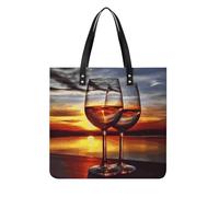 LPSADGF Sac fourre-tout cerveau gauche et droit pour femme, sac à main en cuir, trousse de maquillage avec boucle magnétique, sac décontracté, Verre à vin coucher de soleil, 39x39cm