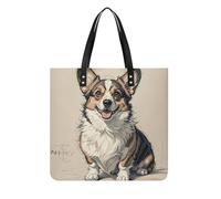 LPSADGF Sac fourre-tout Corgi dessiné à la main pour femme, sac à main en cuir, trousse de maquillage avec boucle magnétique, sac décontracté, Croquis Corgi dessiné à la main, 39x39cm