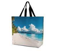 LPSADGF Sac fourre-tout deux canards colverts pour femme - Sac d'épicerie pliable réutilisable, sac à main à bandoulière, White Beach Tropical Sea, 40x40x16cm