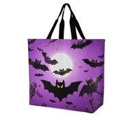 LPSADGF Sac fourre-tout deux canards colverts pour femme - Sac d'épicerie pliable réutilisable, sac à main à bandoulière, Chauve-souris violettes volantes d'Halloween, 40x40x16cm