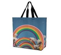 LPSADGF Sac fourre-tout deux canards colverts pour femme - Sac d'épicerie pliable réutilisable, sac à main à bandoulière, Arc-en-ciel Beautiful World, 40x40x16cm