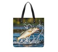 LPSADGF Sac fourre-tout en bois pour femme - Sac à main en cuir - Trousse de maquillage avec boucle magnétique - Sac décontracté, Big Mouth Bass Bait, 39x39cm