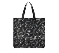 LPSADGF Sac fourre-tout en bois pour femme - Sac à main en cuir - Trousse de maquillage avec boucle magnétique - Sac décontracté, Tête de mort pivoine noire, 39x39cm