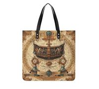 LPSADGF Sac fourre-tout en bois pour femme - Sac à main en cuir - Trousse de maquillage avec boucle magnétique - Sac décontracté, Carte au trésor antique, 39x39cm