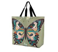 LPSADGF Sac fourre-tout en bois pour femme - Sac d'épicerie pliable et réutilisable, sac à bandoulière, Papillon ancien, 40x40x16cm
