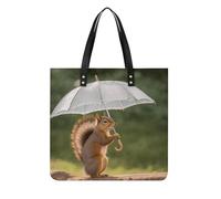 LPSADGF Sac fourre-tout en cuir avec boucle magnétique pour femme Motif dragon volant et coucher de soleil, Écureuil tenant un parapluie, 39x39cm