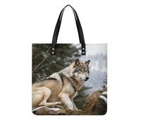 LPSADGF Sac fourre-tout en cuir avec boucle magnétique pour femme Motif dragon volant et coucher de soleil, Snow Mountain Wild Wolf, 39x39cm