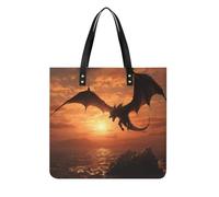 LPSADGF Sac fourre-tout en cuir avec boucle magnétique pour femme Motif dragon volant et coucher de soleil, Sea Sunset Flying Dragon, 39x39cm