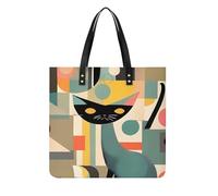 LPSADGF Sac fourre-tout en cuir avec motif de singe musical pour femme, sac de maquillage avec boucle magnétique, sac décontracté, Chat d'art moderne du milieu du siècle, 39x39cm