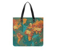LPSADGF Sac fourre-tout en cuir avec motif flamant rose sur la plage pour femme, sac de maquillage avec boucle magnétique, sac décontracté, Carte du monde rouille, 39x39cm