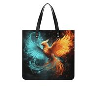 LPSADGF Sac fourre-tout en cuir avec motif papillon rose pour femme, trousse de maquillage avec boucle magnétique, sac décontracté, Phénix feu et eau, 39x39cm