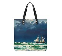 LPSADGF Sac fourre-tout en cuir avec motif renard et cœur pour femme, sac de maquillage avec boucle magnétique, sac décontracté, Voilier vintage Stormy Waves, 39x39cm