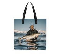 LPSADGF Sac fourre-tout en cuir jaune et gris pour femme avec boucle magnétique, Bass Fishing Wave, 39x39cm