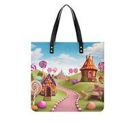 LPSADGF Sac fourre-tout en cuir jaune et gris pour femme avec boucle magnétique, Candy Land, 39x39cm