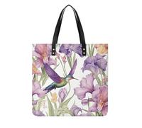 LPSADGF Sac fourre-tout en cuir noir avec motif cheval arabe pour femme, sac de maquillage avec boucle magnétique, sac décontracté, Colibri Iris Fleurs, 39x39cm