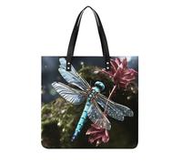 LPSADGF Sac fourre-tout en cuir noir avec motif cheval arabe pour femme, sac de maquillage avec boucle magnétique, sac décontracté, Libellule bleue, 39x39cm