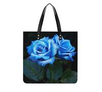 LPSADGF Sac fourre-tout en cuir pour femme avec boucle magnétique, Fleurs roses bleues, 39x39cm