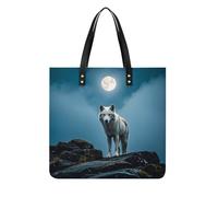 LPSADGF Sac fourre-tout en cuir style shabby chic avec fermeture magnétique pour femme Motif roses, Le loup blanc sur le rocher, 39x39cm