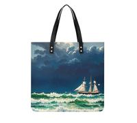 LPSADGF Sac fourre-tout en cuir style shabby chic avec fermeture magnétique pour femme Motif roses, Voilier vintage Stormy Waves, 39x39cm