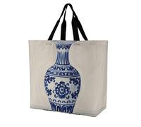 LPSADGF Sac fourre-tout Happy Irish Holidays pour femme - Sac d'épicerie pliable réutilisable, sac à main à bandoulière, Vase chinois en porcelaine bleue, 40x40x16cm