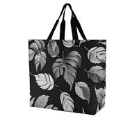 LPSADGF Sac fourre-tout Happy Irish Holidays pour femme - Sac d'épicerie pliable réutilisable, sac à main à bandoulière, Jacquard feuille gris noir, 40x40x16cm