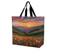 LPSADGF Sac fourre-tout Happy Irish Holidays pour femme - Sac d'épicerie pliable réutilisable, sac à main à bandoulière, Jardin nuageux au coucher du soleil, 40x40x16cm