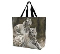 LPSADGF Sac fourre-tout motif cerf animal pour femme - Sac d'épicerie pliable et réutilisable, sac à main à bandoulière, Tigres blancs, 40x40x16cm