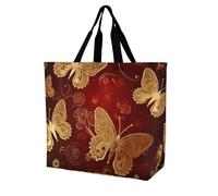 LPSADGF Sac fourre-tout pour femme motif cheval arabe noir - Sac d'épicerie pliable et réutilisable, sac à bandoulière, Valentine Hearts Golden Butterfly, 40x40x16cm